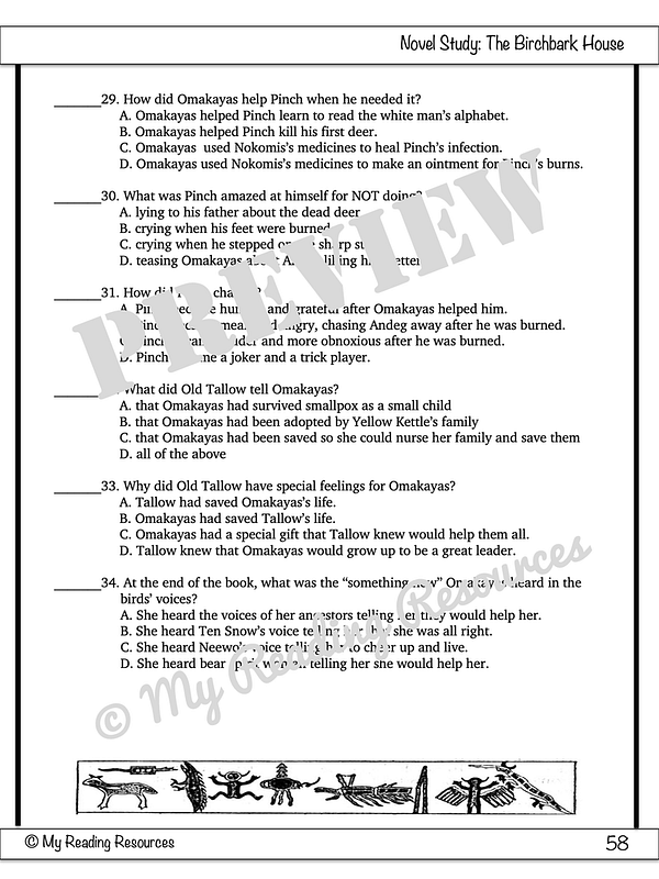 The Birchbark House Comprehensive Quiz My Reading Resources