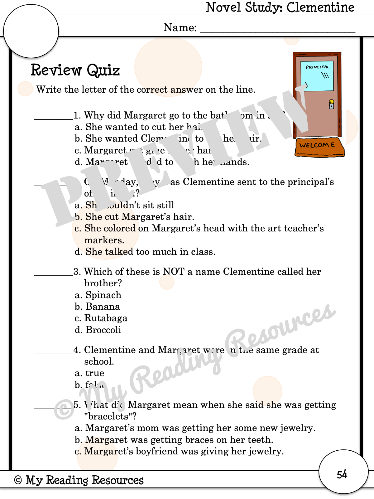 Clementine Novel Study My Reading Resources
