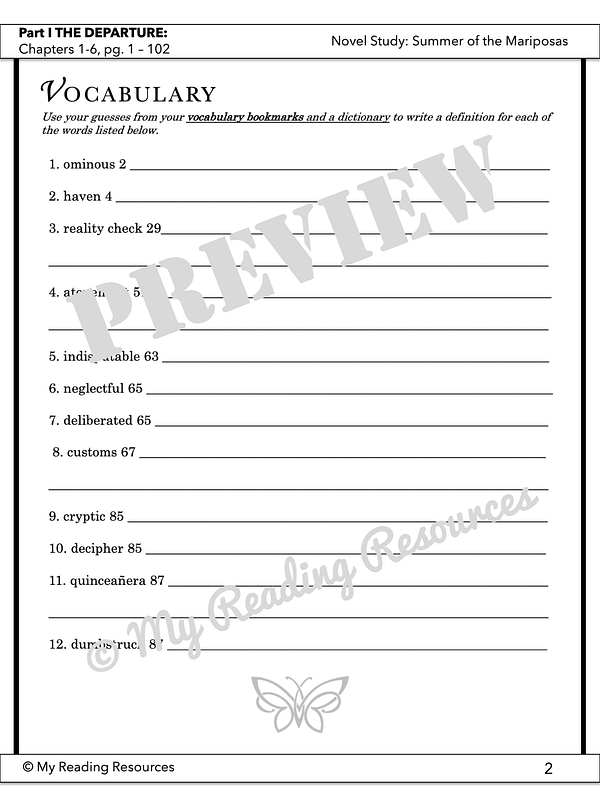 homework unfamiliar vocabulary summer of the mariposas chapter 1 answers