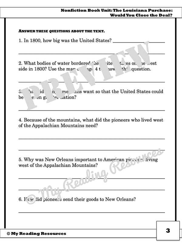 The Louisiana Purchase Would You Close the Deal? Nonfiction Book Study