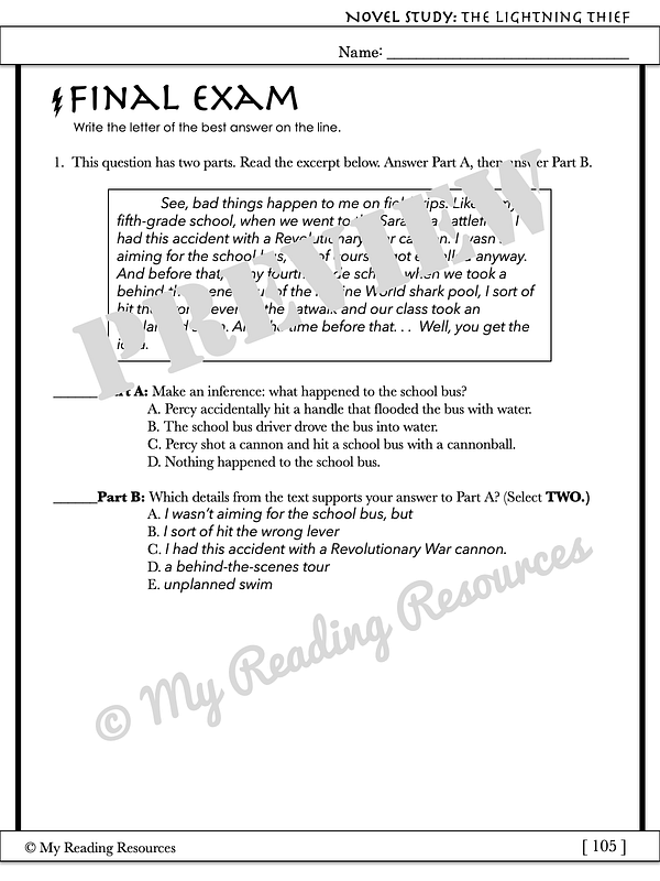 Percy Jackson and the Olympians: The Lightning Thief Novel Study - My ...