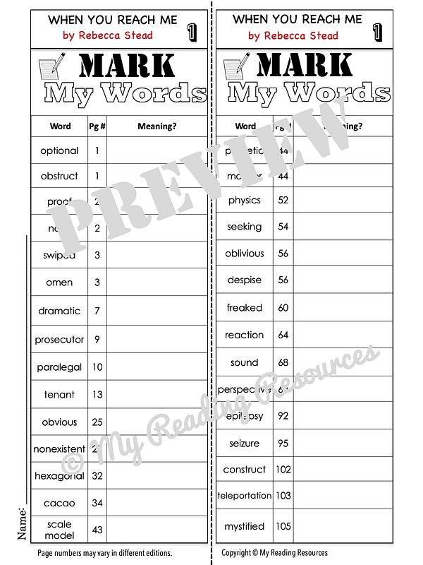 When you reach me novel study my reading resources