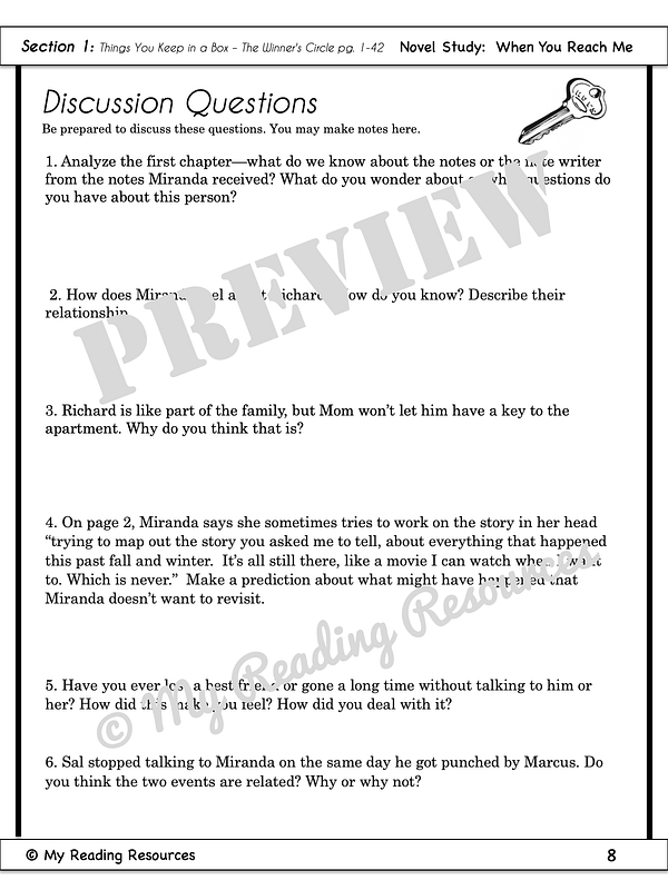 When you reach me novel study my reading resources