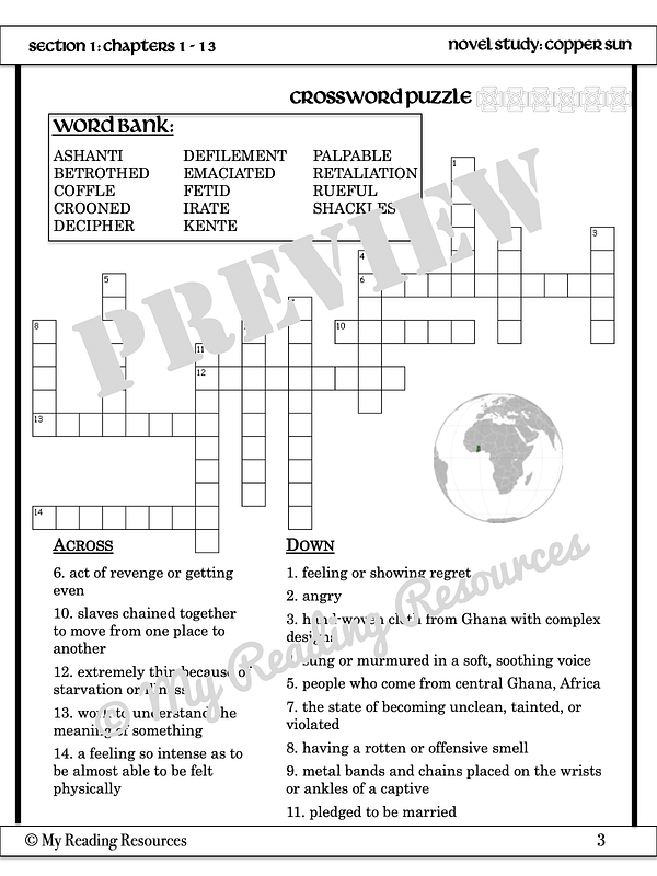 Copper Sun Novel Study My Reading Resources