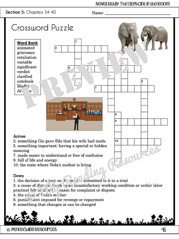 The Elephant in the Room Section Quizzes & Crossword Puzzles My Reading Resources