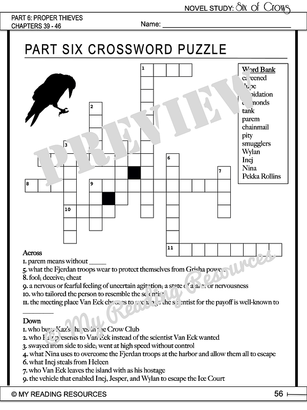 Six of Crows Section Quizzes & Crossword Puzzles My Reading Resources