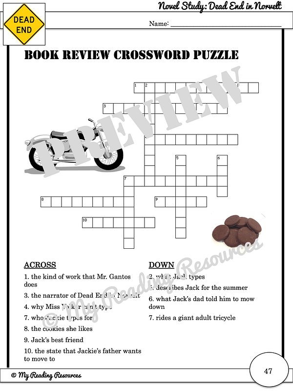 Dead End in Norvelt Novel Study My Reading Resources