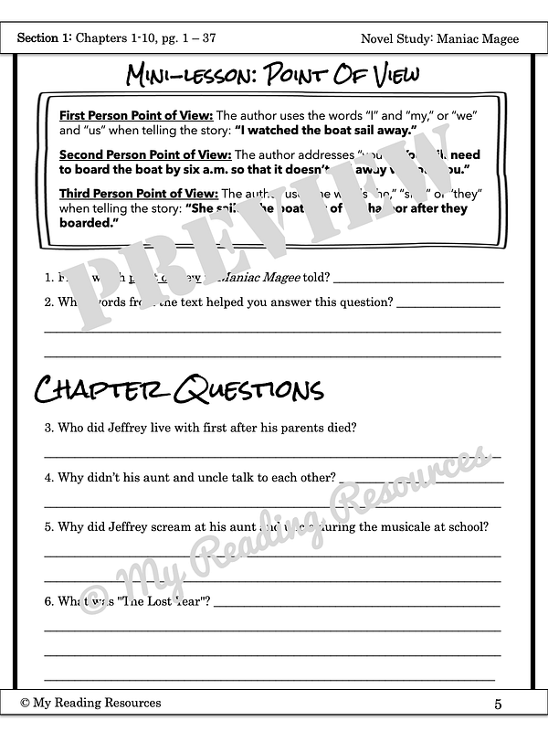 Maniac Magee Novel Study My Reading Resources