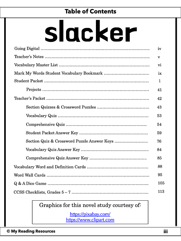 Slacker Novel Study My Reading Resources