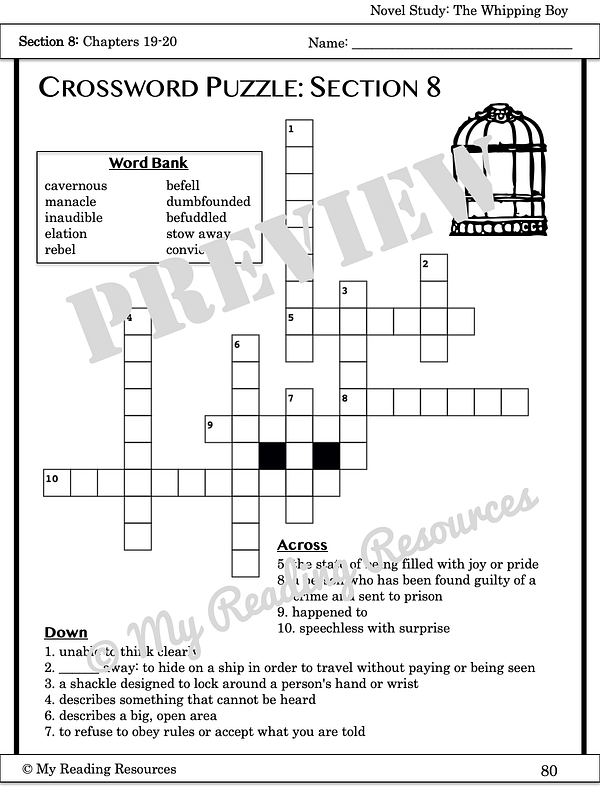The Whipping Boy Section Quizzes Crossword Puzzles My Reading Resources