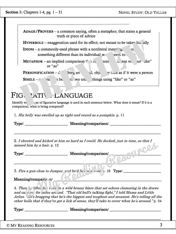 Old Yeller Student Worksheet Packet My Reading Resources