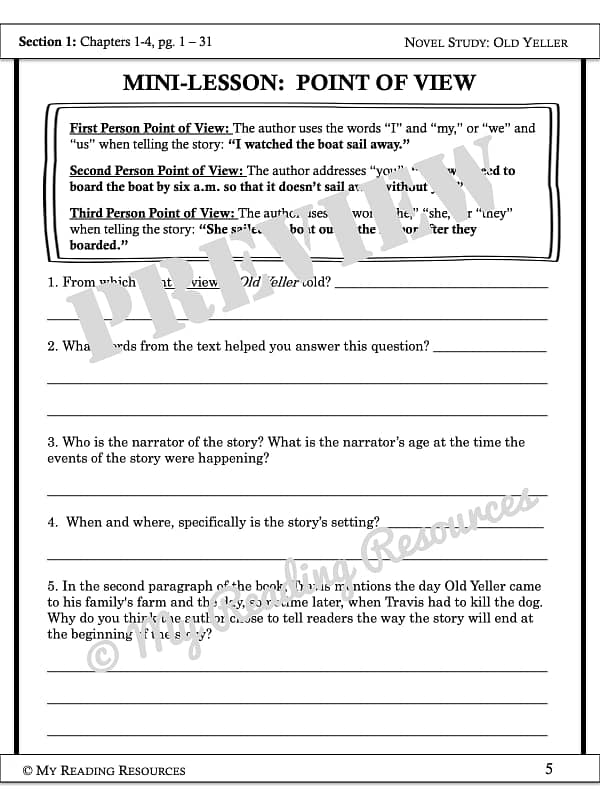 Old Yeller Student Worksheet Packet My Reading Resources