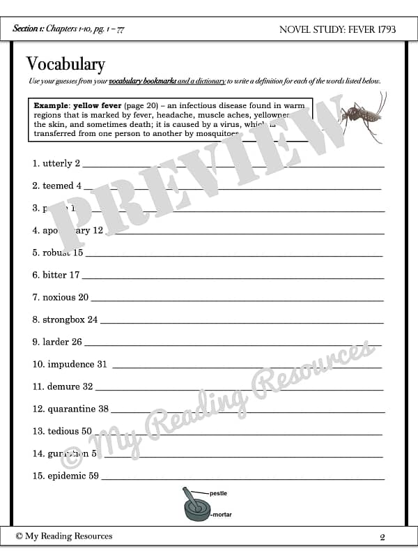 Fever 1793 Student Worksheet Packet My Reading Resources