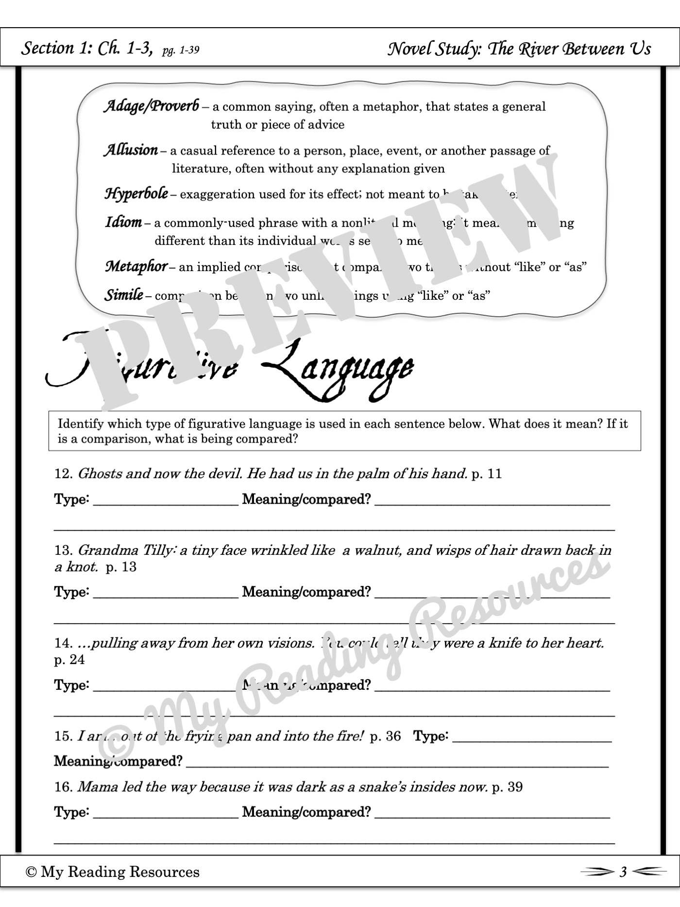 The River Between Us Student Worksheet Packet - My Reading ...