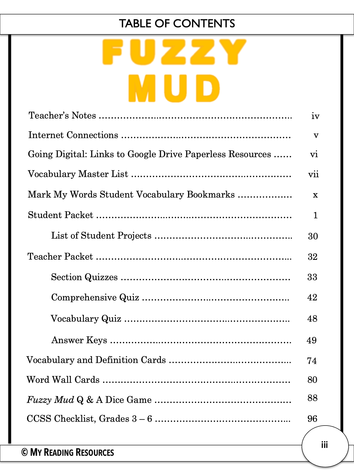 Fuzzy Mud Novel Study My Reading Resources