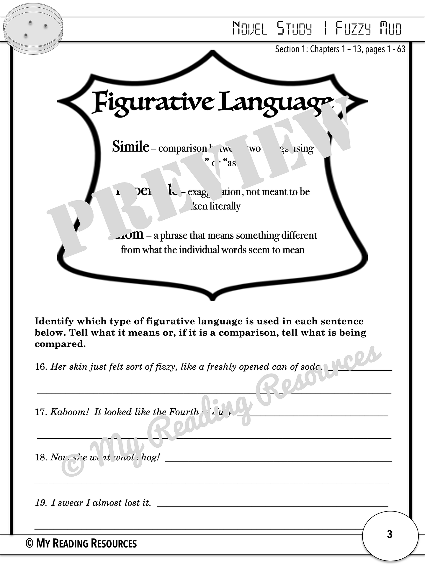 Fuzzy Mud Student Worksheet Packet My Reading Resources