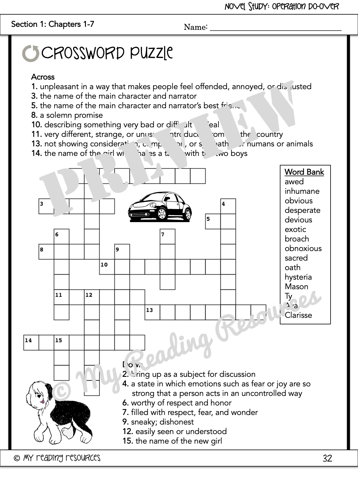 Operation DoOver Section Quizzes & Crossword Puzzles My Reading