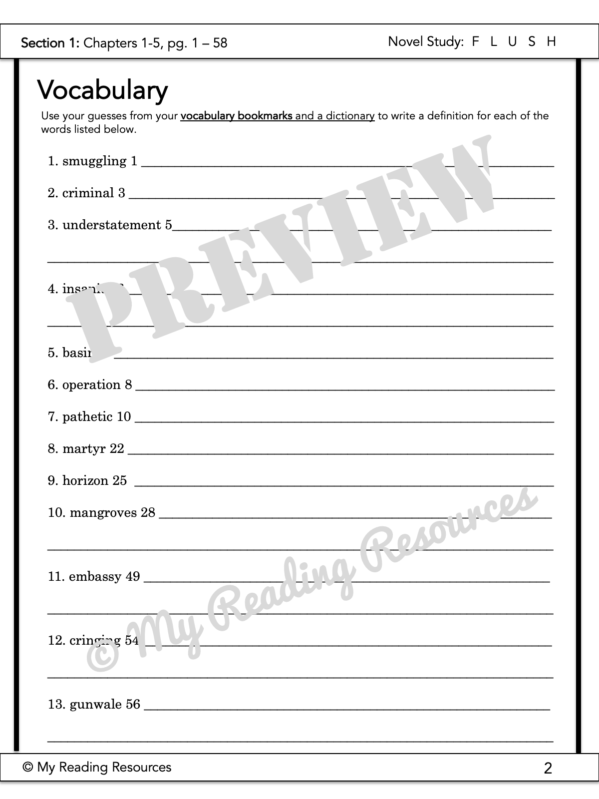 Flush Novel Study My Reading Resources