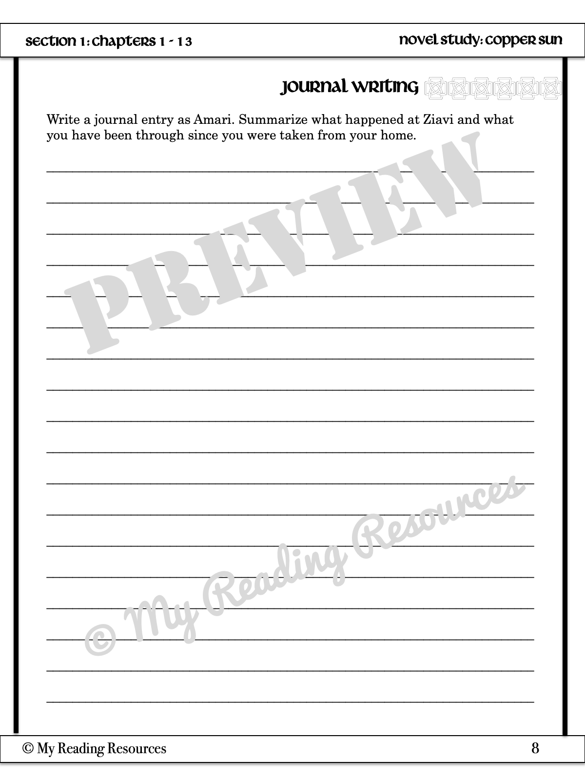 Copper Sun Novel Study My Reading Resources