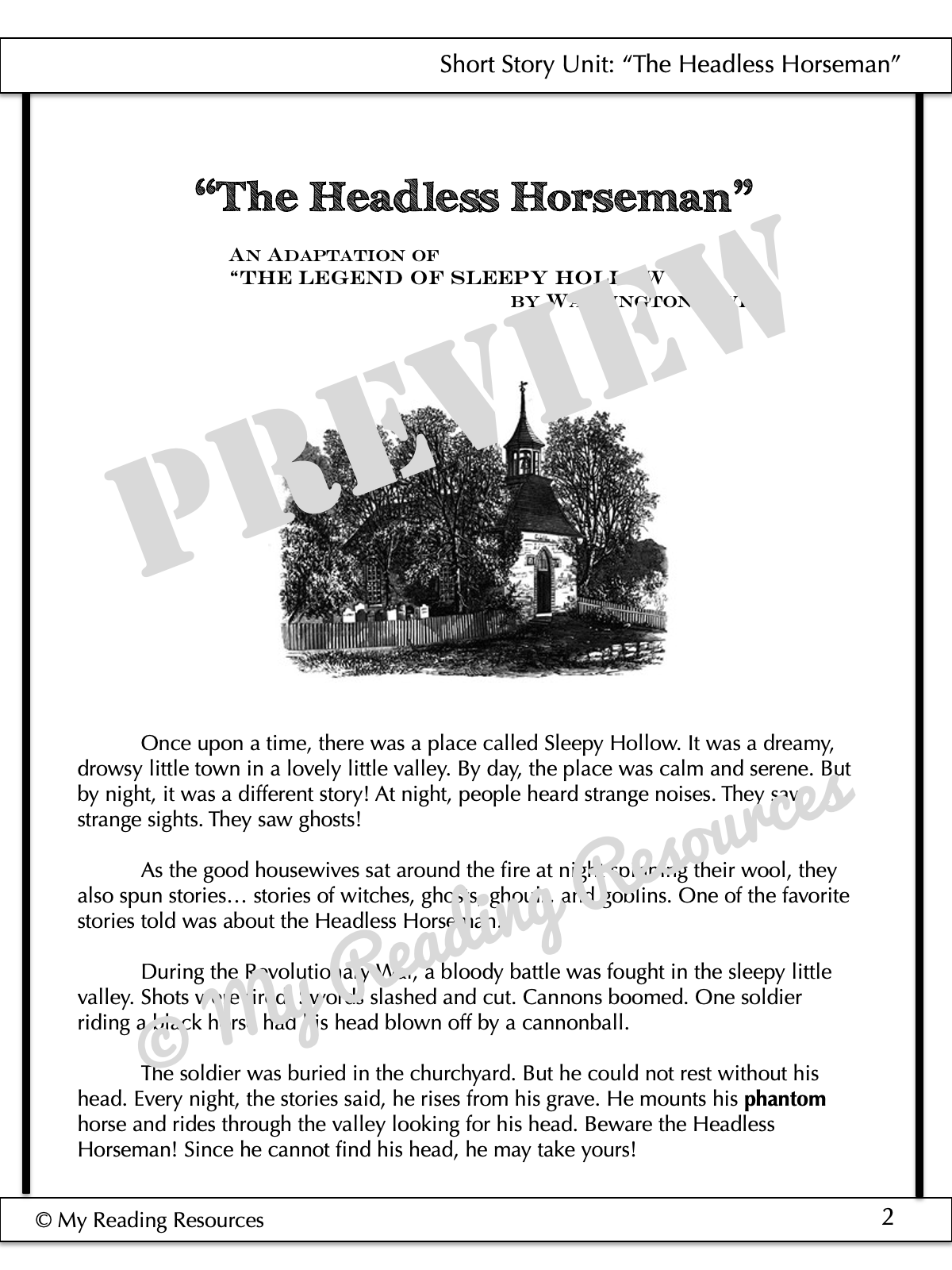 "The Headless Horseman" Short Story Unit My Reading Resources