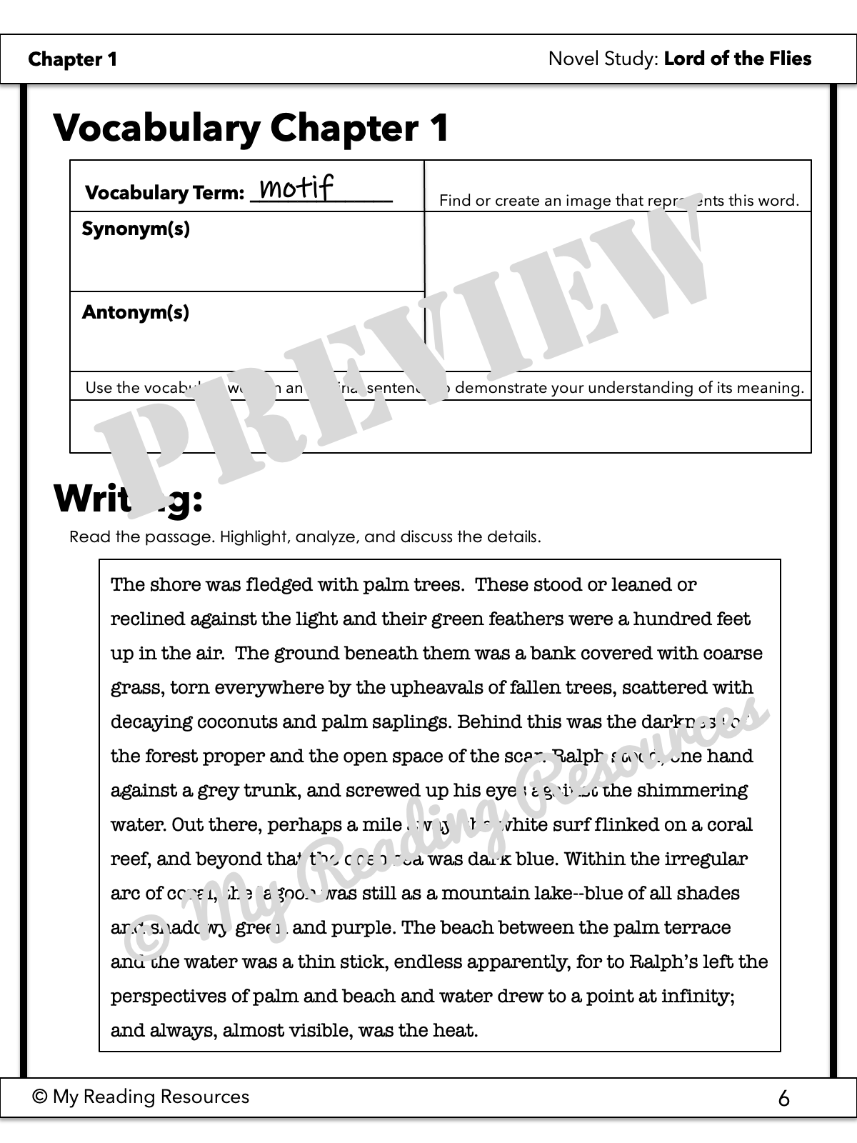 Lord of the Flies Student Worksheet Packet - My Reading Resources