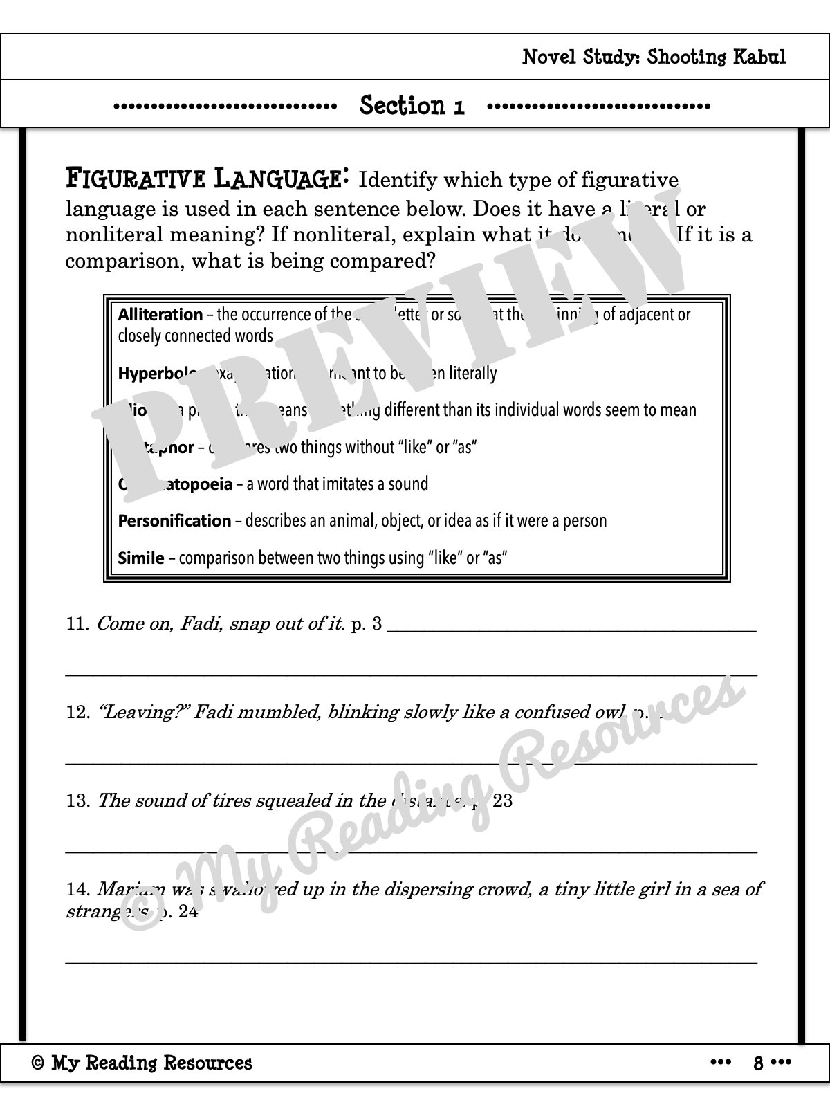 Shooting Kabul Novel Study My Reading Resources