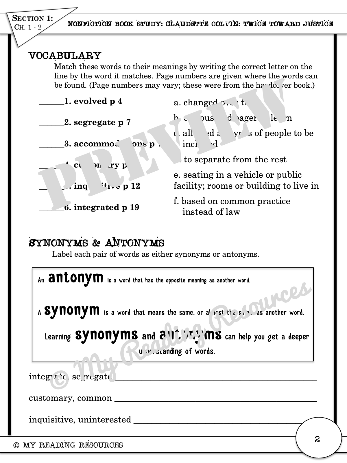 Teaching Claudette Colvin's Legacy: Free Worksheet