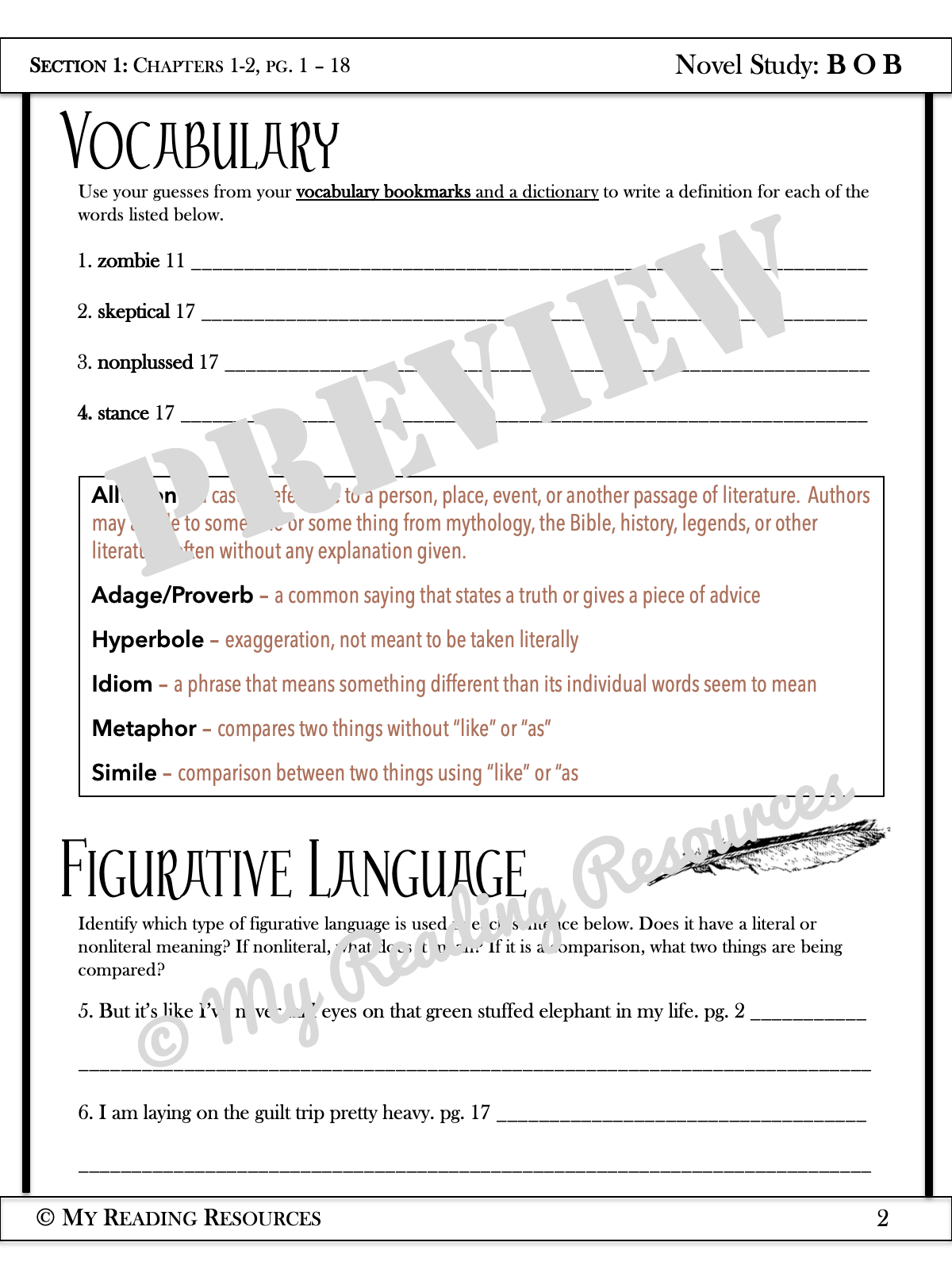 Bob Novel Study - My Reading Resources