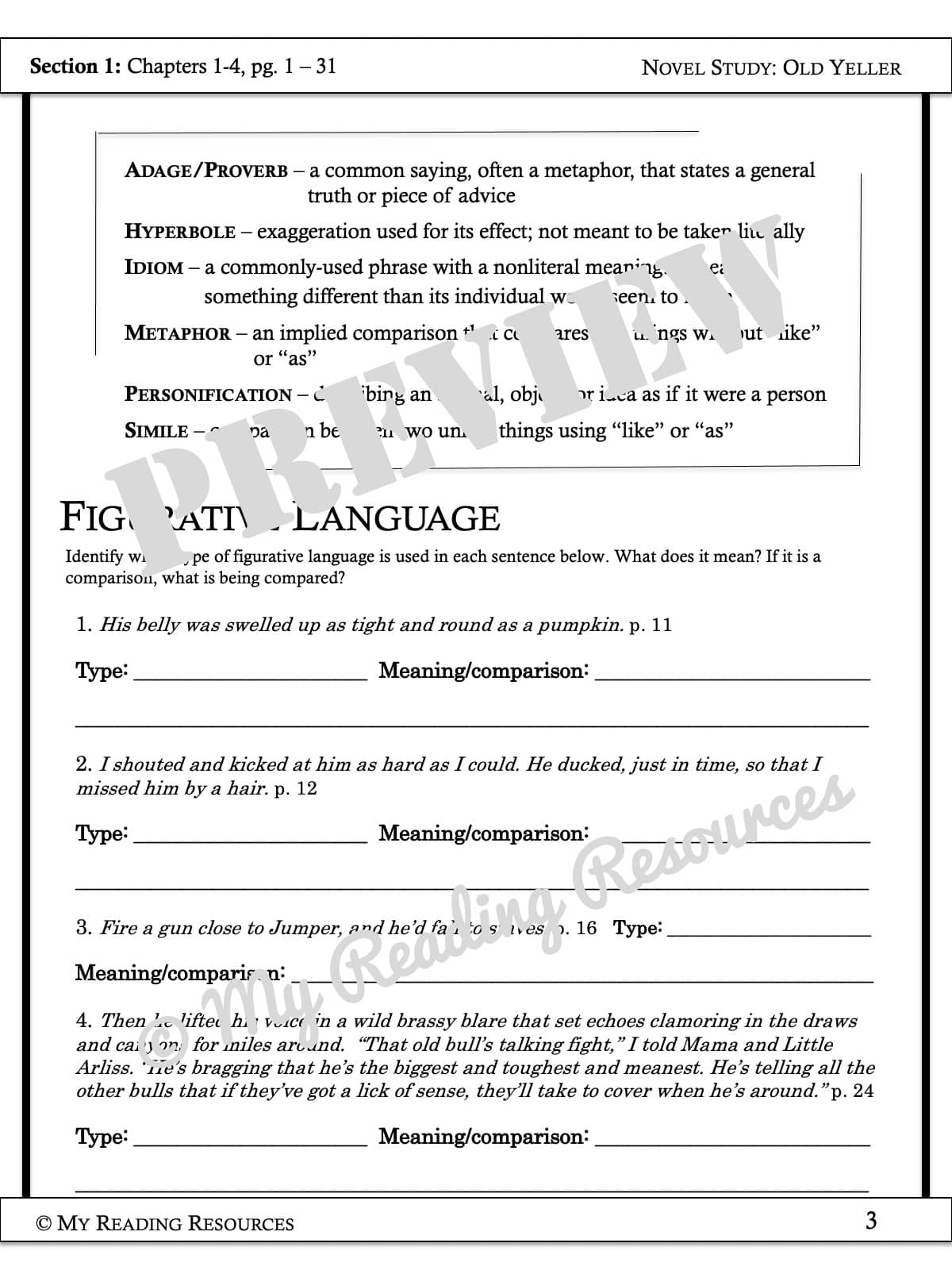 old-yeller-student-worksheet-packet-my-reading-resources